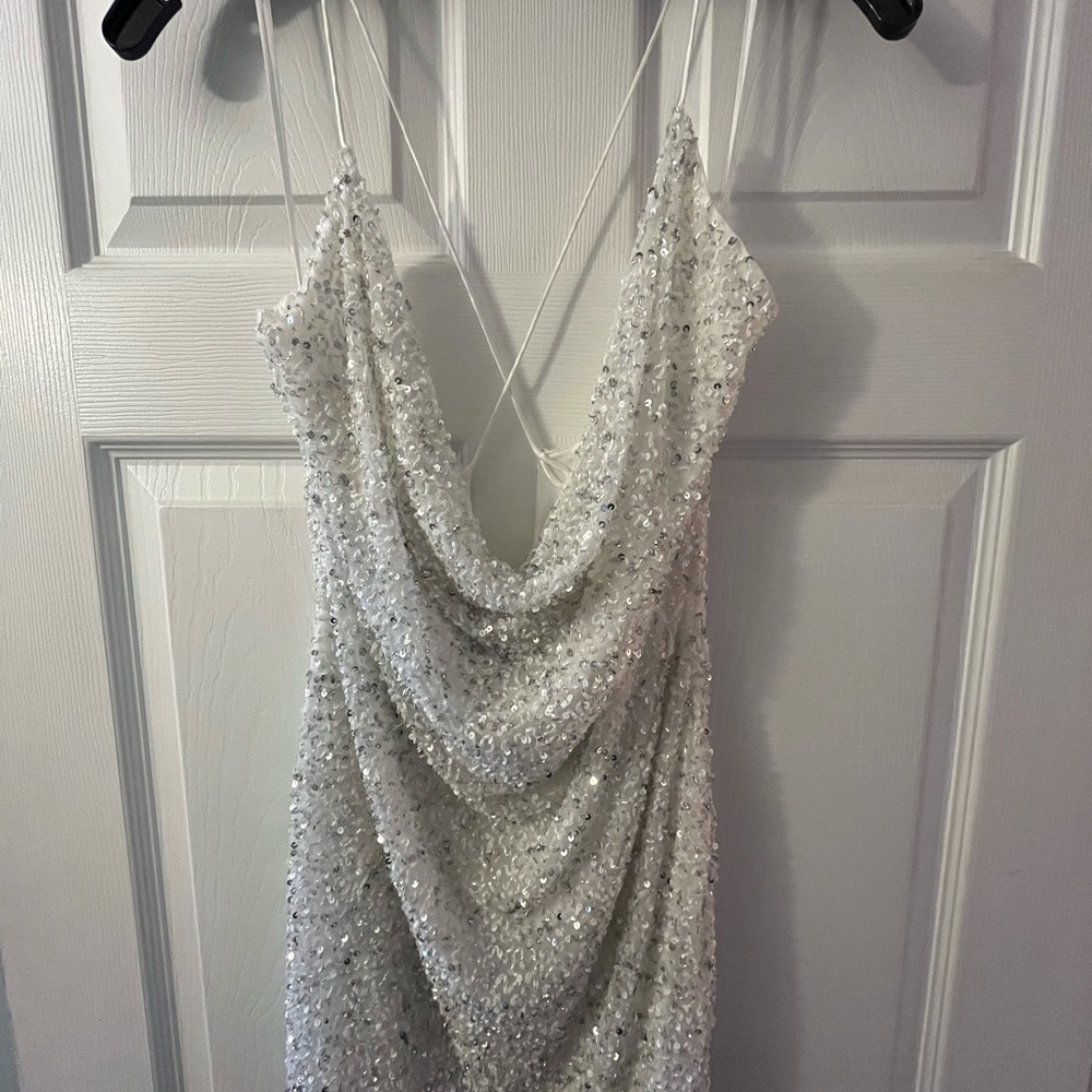 Retrofete white/silver sequin mini dress